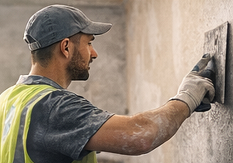 Plasterer smoothing wall